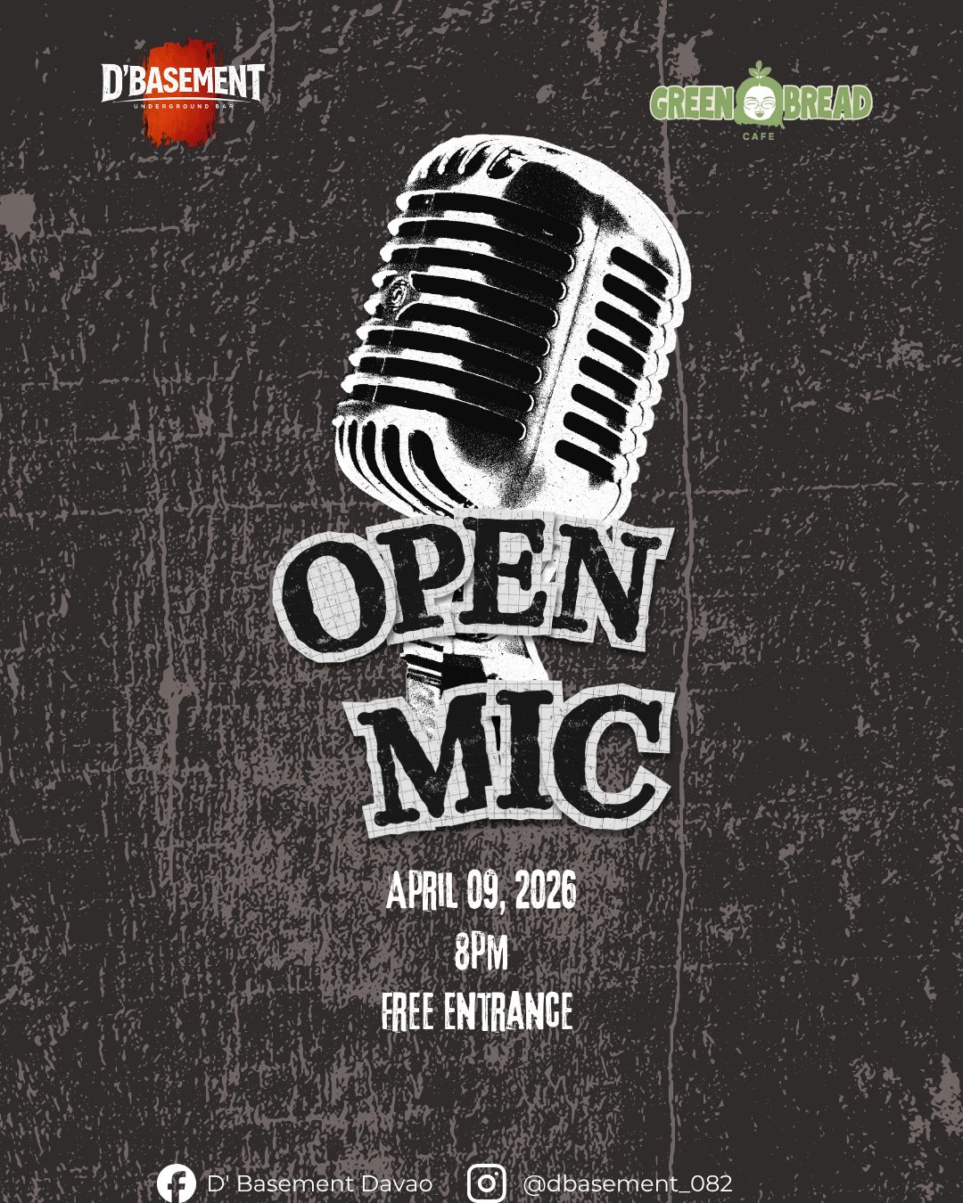 D’Basement monochrome open mic poster
